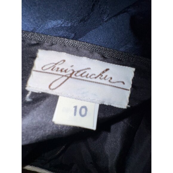 Vintage 1980s Navy Blue Dress With White Trim By Huizacher Size 10 Eighties Glam - Picture 6 of 7